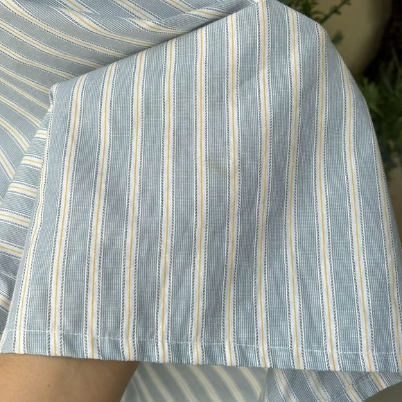 Blue White Striped Cold Shoulder Tie Neck Blouse - Picture 5 of 9